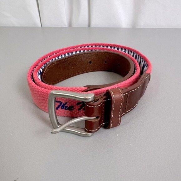 Peter Millar Mens Pink and Brown Canvas Belt Size 38 - Picture 1 of 11